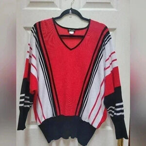 Venus Striped Batwing V Neck Pullover Long Sleeve Sweater Size XL